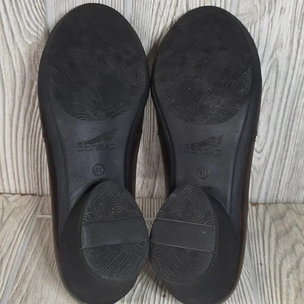 Dansko Robin Chocolate Burnished Calf Leather Low Heel Slip-On Shoes Womens 41